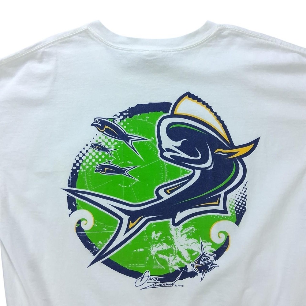 Guy Harvey Anvil Marlin Fishing Graphic T Shirt White Mens XL Pocket Tee